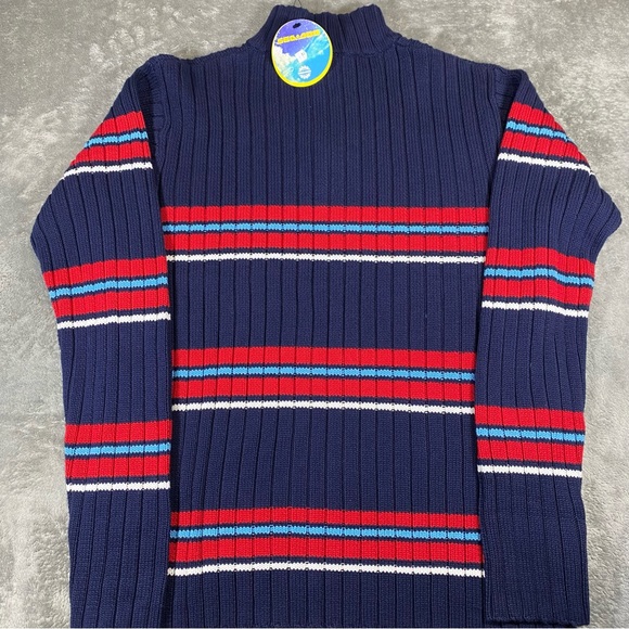 Knit Sweater Men’s Large Chunky Bombardier Key West 1/4 Zip Striped Blue Red - Picture 8 of 13